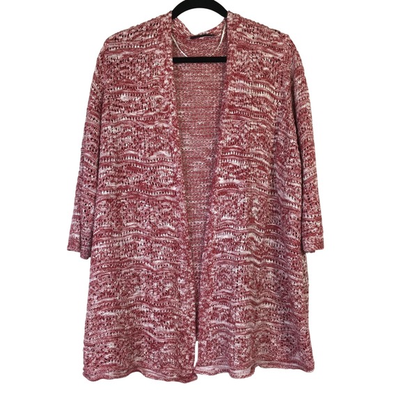Lane Bryant Sweaters - Lane Bryant Red White Marled Knit Open‎ Front Cardigan Sweater Plus 26/28 A83784